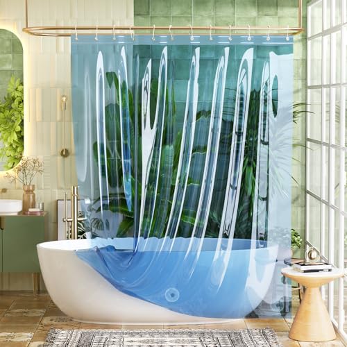 Image of Bathway Shower Curtain Liner, Clear Shower Curtain Liner 72x72 PEVA Waterproof Shower Curtain Liner Plastic with 3 Magnets and 12 Rustproof Metal Grommets, Lightweight Blue Shower Liner for Bathroom
