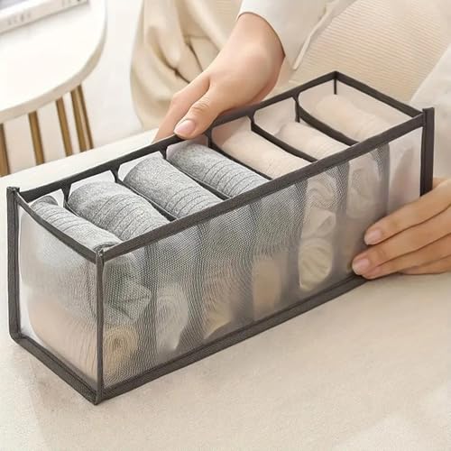 Image of atorakushon Socks Organizer 1 Pack, Undergarments Drawer Organizer, Divider, Cabinet Closet Organizers and Storage, Mesh Foldable Compartment Boxes for Storing Socks, Underwear, Ties, Panties Grey