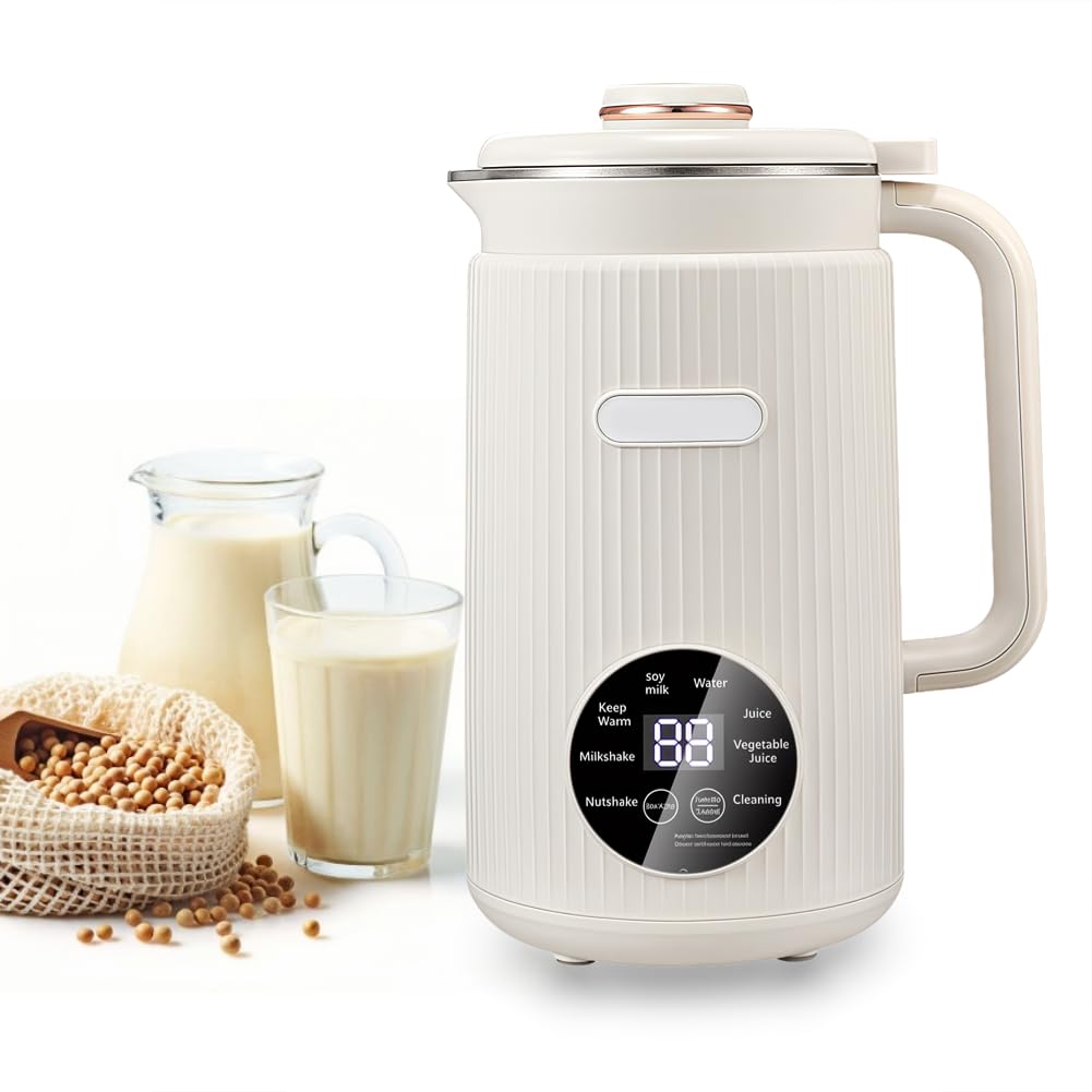 8 IN 1 Machine à Lait Végétaux, Machine à Lait de Noix Automatique, Machine pour Lait Végétal Fait Maison sans Lactose, pour Avoine, Soja, Noix, Fruits etc (Blanc)
