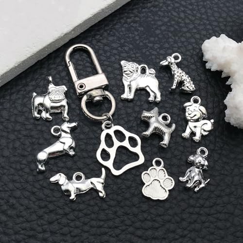 100pcs Craft Supplies Pet Dog Animals Charms Pendants for Crafting Jewelry Findings Making Accessory for DIY Necklace Bracelet (Bright Silver sn861)
