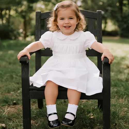 3 Pack Girls White Ruffle Dress Short Socks, Cute Scallop Frilly School Uniform Cotton Crew Ankle Socks4