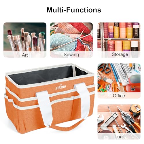 Image of JJRING Craft Organizer Tote Bag, Art Storage Caddy with Multiple Pockets, Orange Sewing Bag for Art, Craft, Scrapbooking, School, Medical, and Office Supplies Storage