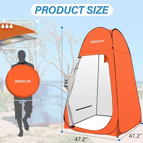 Image of AKOZLIN Portable Pop Up Shower Tent Instant Privacy Dressing Changing Shelter Outdoor Shower Room Camp Toilet Tent 47.2 inch Lx47.2 inch Wx74.8 inch H Orange