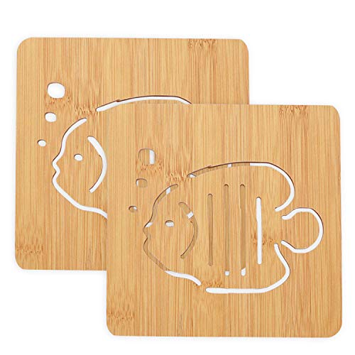 Image of HOKIPO Eco-Friendly Bamboo Wooden Coasters for Home Pan Pot Holder for Dining Table Heat Pad for Kitchen - Pack of 2 (AR2820-D2)