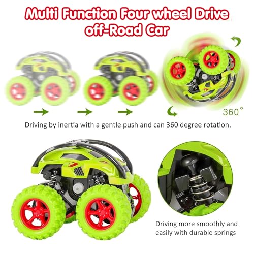Image of Kidology Mini Monster Trucks Toy for Kids Age 3+ Years- Friction-Powered Racing Cars, Pull Back 360 Rotating Off-Road Vehicles, Inertia Trucks for Kids, Gift for Boys | Set of 4