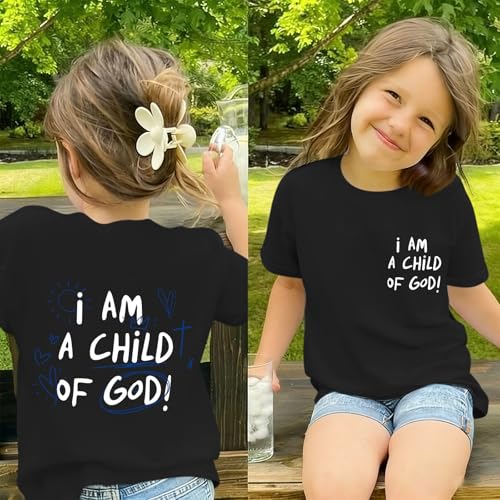 Image of KEEVICI Cute I Am A God of Child Shirt Girls Graphic Tees Christian T Shirts for Kids Jesus Religious Faith Cotton Summer Top