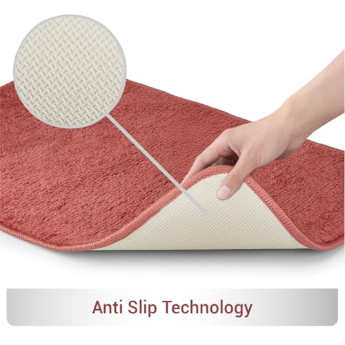 Image of Welspun Arlo Bathroom Mat Anti Slip | Soft Absorbent Bathmat | Quick Dry Polyester Floor Mat for Bathroom | Anti Skid Bathmat | Machine Washable | 40 x 60 cm | Rose