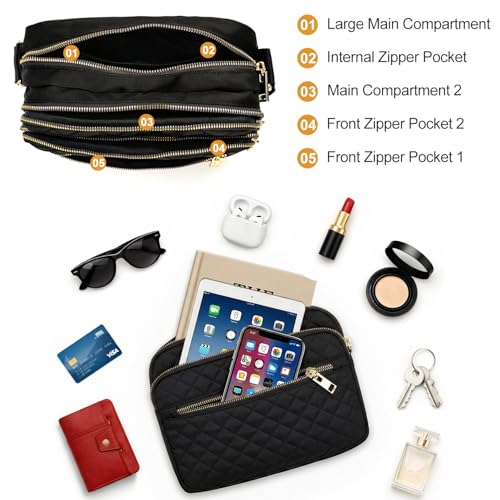 Image of Nylon Crossbody Bags for Women Trendy Quilted Cross Body Purse Medium Crossbody Purses Fashion Ladies Messenger Shoulder Bag