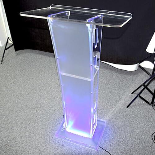 XHHBS Acrylic Pulpits Transparent Podium Stand with Spacious Reading Platform, Church Pulpit for Classroom Conference (Colors Adjustable& Remote Control)
