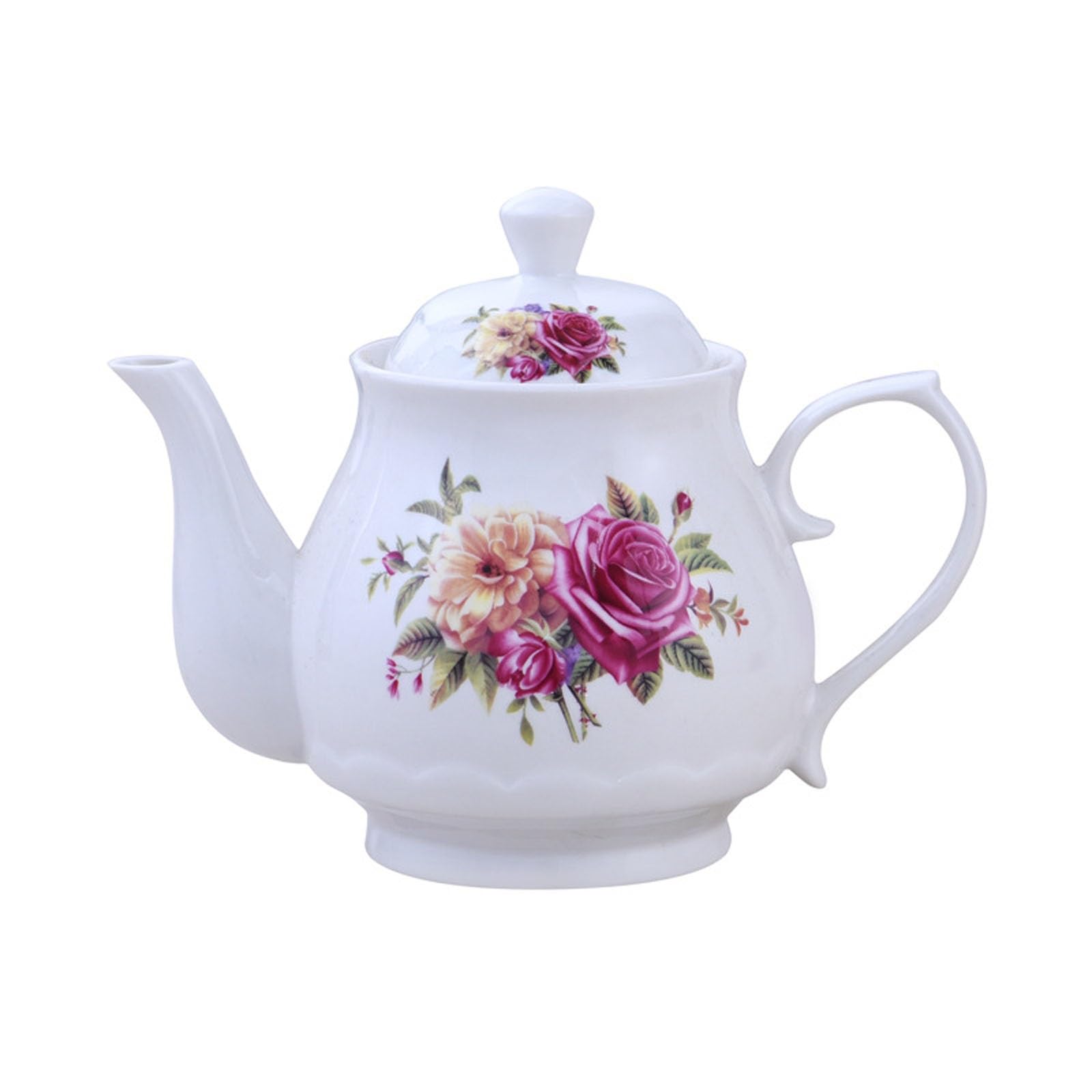 XYUERU Ceramic teapot, handmade flowers vintage ceramic tea kettle coffee pot milk jug white porcelain tea service for coffee milk tea fruit tea(400ml)