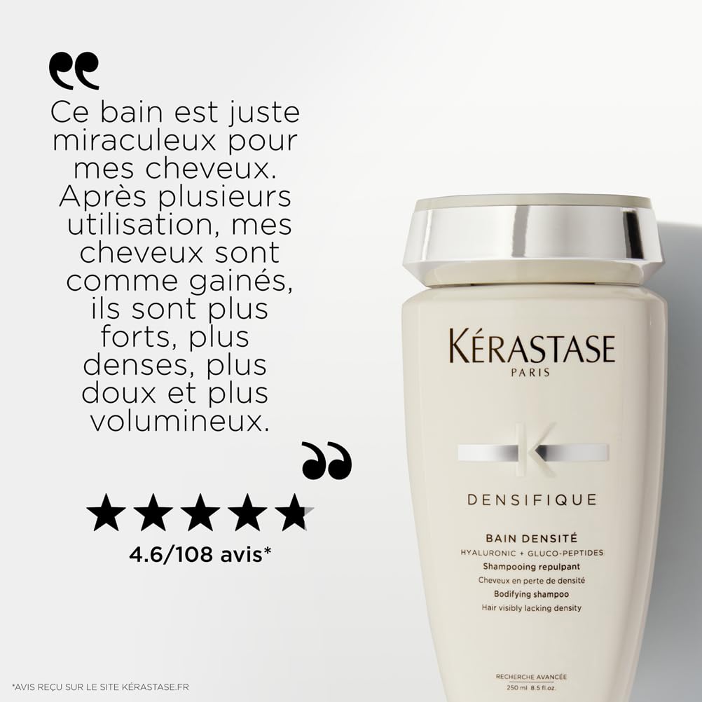 KÉRASTASE Densifique - Bain Densité - Shampoing Repulpant - Effet Volume et Densifiant Longue Durée - Acide Hyaluronique et Gluco-Peptides - Cheveux Affinés en Perte de Densité