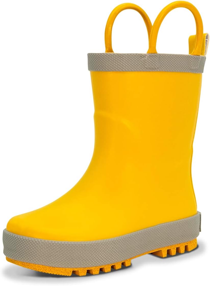 Baby Toddler Kids Natural Rubber Rain Boots Easy-on with Soft Cotton Lining for Girls Boys
