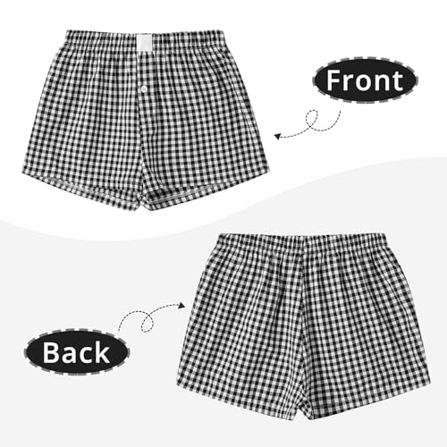 Image of Y2K Boxer Shorts for Womens Low Waist Plaid Lounge Shorts Elastic Cute Gingham Pajamas Bottoms