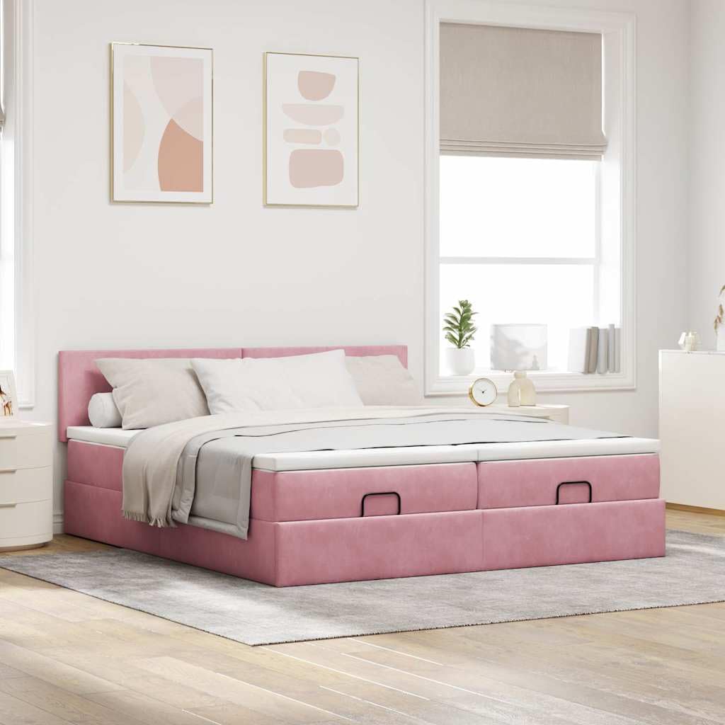 Letto pouf in velluto rosa 180 x 200 cm con materassi e LED idraulico letto matrimoniale moderno per camera da letto e camera degli ospiti