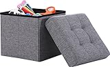 Ornavo Home Foldable Tufted Linen Storage Ottoman Square Cube Foot Rest Stool/Seat - 15" x 15" x 15"