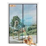MAGZO Magnetic Screen Door Fit Door Size 60 x 80 Inch, Screen Size 62' x 81' Strong Magnet French Style Mesh, Heavy Duty Fiberglass Mesh with Hook & Loop for Sliding Entrance, Gray