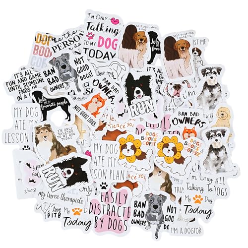 46 Stück Niedliche Hund Sticker Wasserdichte Vinyl Aufkleber für Kinder Vielfältige Cartoon Hunde Design Ideal für Laptop Wasserflasche Koffer Tagebuch Scrapbooking als Geburtstag Deko oder Hundeparty