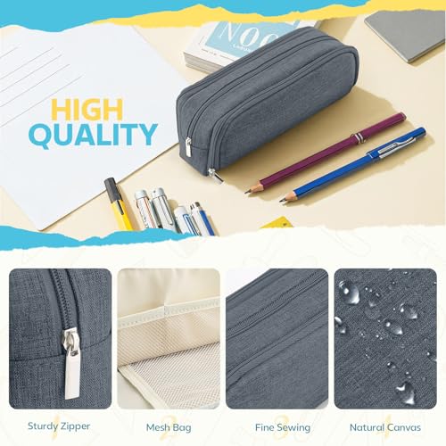 Image of Large Capacity Pencil Case Pencil Pouch Pen Bag with 3 Compartment Stationery Organizer with Zipper, School Supplies Organizer for Teen Adults (Nave blue)