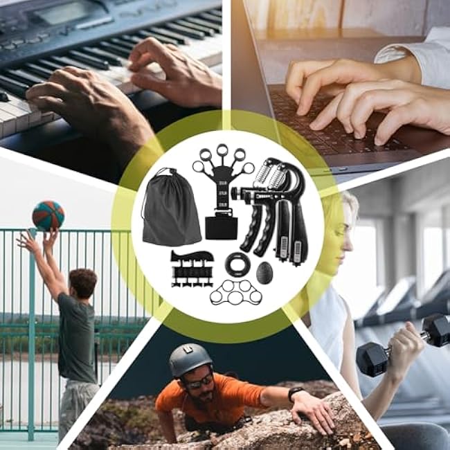 7PCS Grip Strength Trainer Kit, 2 Adjustable Forearm Resistance Grips, Finger Stretchers, Grip Ring, Hand Squeeze Ball, Finger Exercises, User Manual, Suitable for Hand Training, Suitable for Everyone