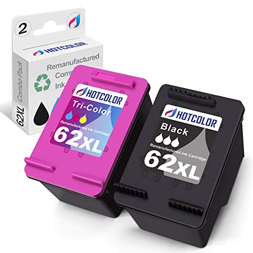 HOTCOLOR Ink cartridges hp 62XL Replacement for HP 62XL Ink Cartridge Combo Pack C2P05AN C2P07AN for HP Envy 5540 5640 5660 7640 OfficeJet 5740 8040 200 250(1BK/1C,2 Pack)