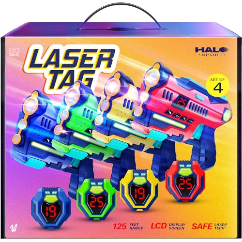 Halo Sport Laser Tag Set of 4 - Gifts for 8 9 10 11 12 13 Year Old Boy Gifts Birthday - Toys for Boys Ages 8-12 Years - Teens Boys Toys Age 8-10 Years Gift - Lazer Tag Guns & Vests (4 Pack)
