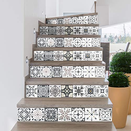 Stickers adhésifs escalier carrelages | Sticker Autocollant contremarche Carreaux de ciment – Stickers contremarche carrelages | Escalier carreaux de ciment...