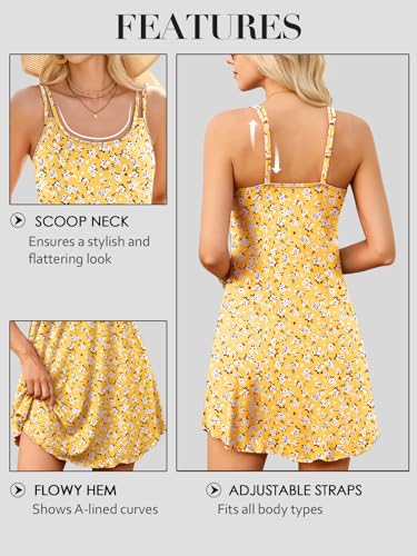 Image of V FOR CITY Womens Summer Dresses with Built in Bra Sundress | Double Spaghetti Strap Dress, 2 Pockets, Scoop Neck, Summer Vacation, Wedding Guest, Casual, Beach, Party, Birthday, Dating