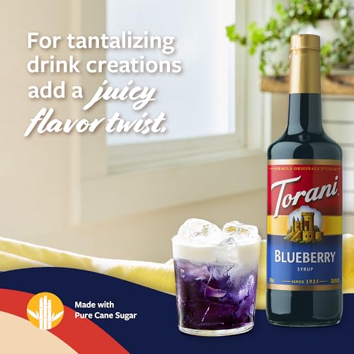 Image of Torani Blueberry Syrup for Drinks, Flavoring for Iced Tea, Lemonade, Sodas, and Cocktails, Glass Bottle with Pump Included, 25.4 Fl Oz