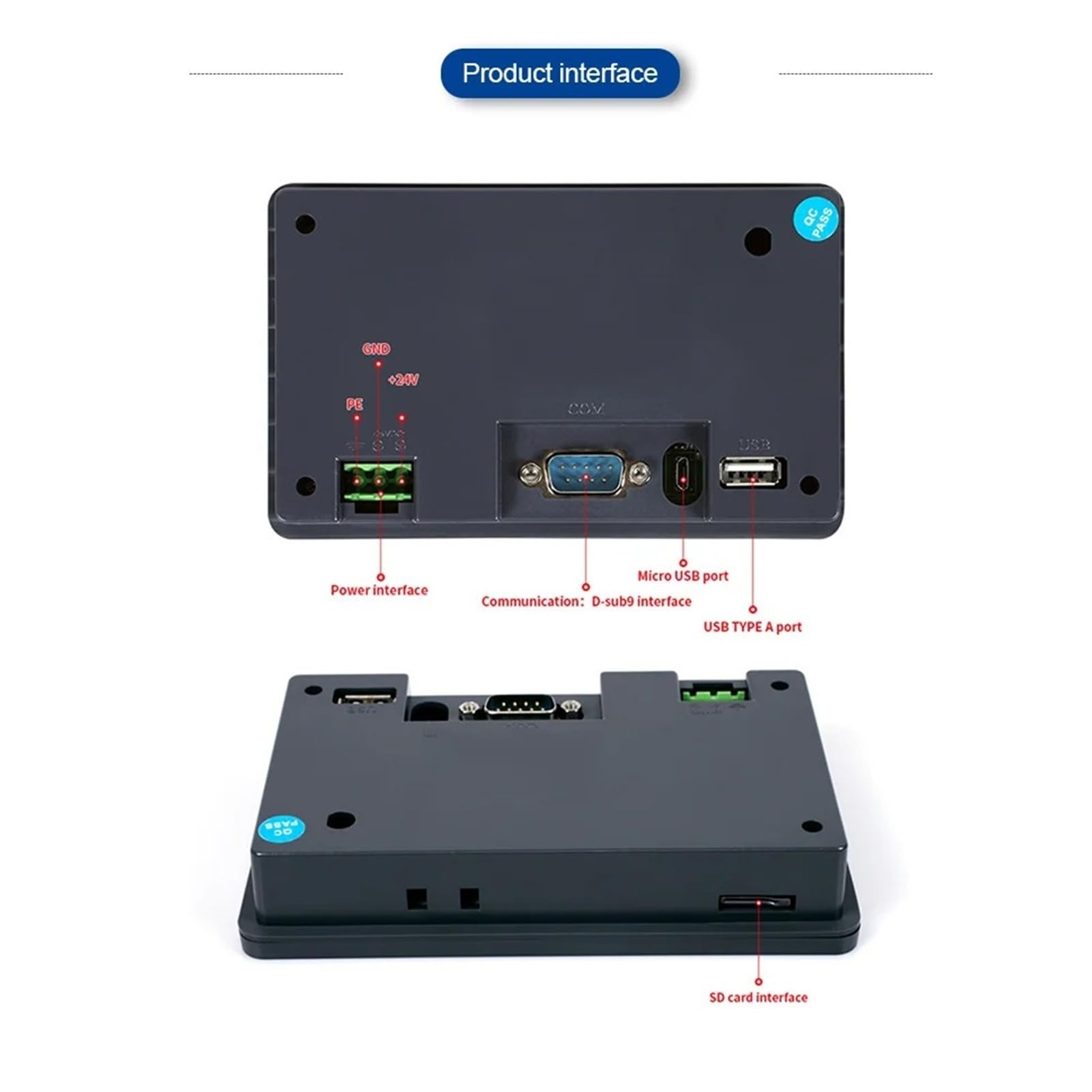HMI pantalla táctil Interfaz hombre-máquina (HMI) de 4,3 pulgadas con comunicación RS485, 232 y 422, CC 10-30 V y Modbus RTU.