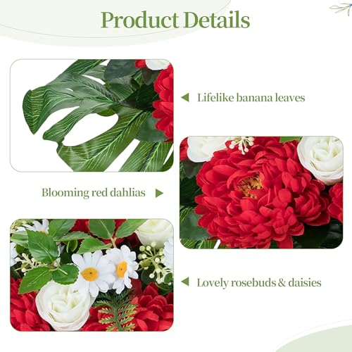 Headstone Flower Saddle for Cemetery: 1 Pc Red Chrysanthemum Artificial Cemetery Saddles for Headstones - Outdoor Grave Decorations image 7