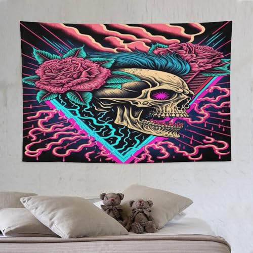 Tapisserie crâne PAZZK grand format 150x230cm en tissu imprimé