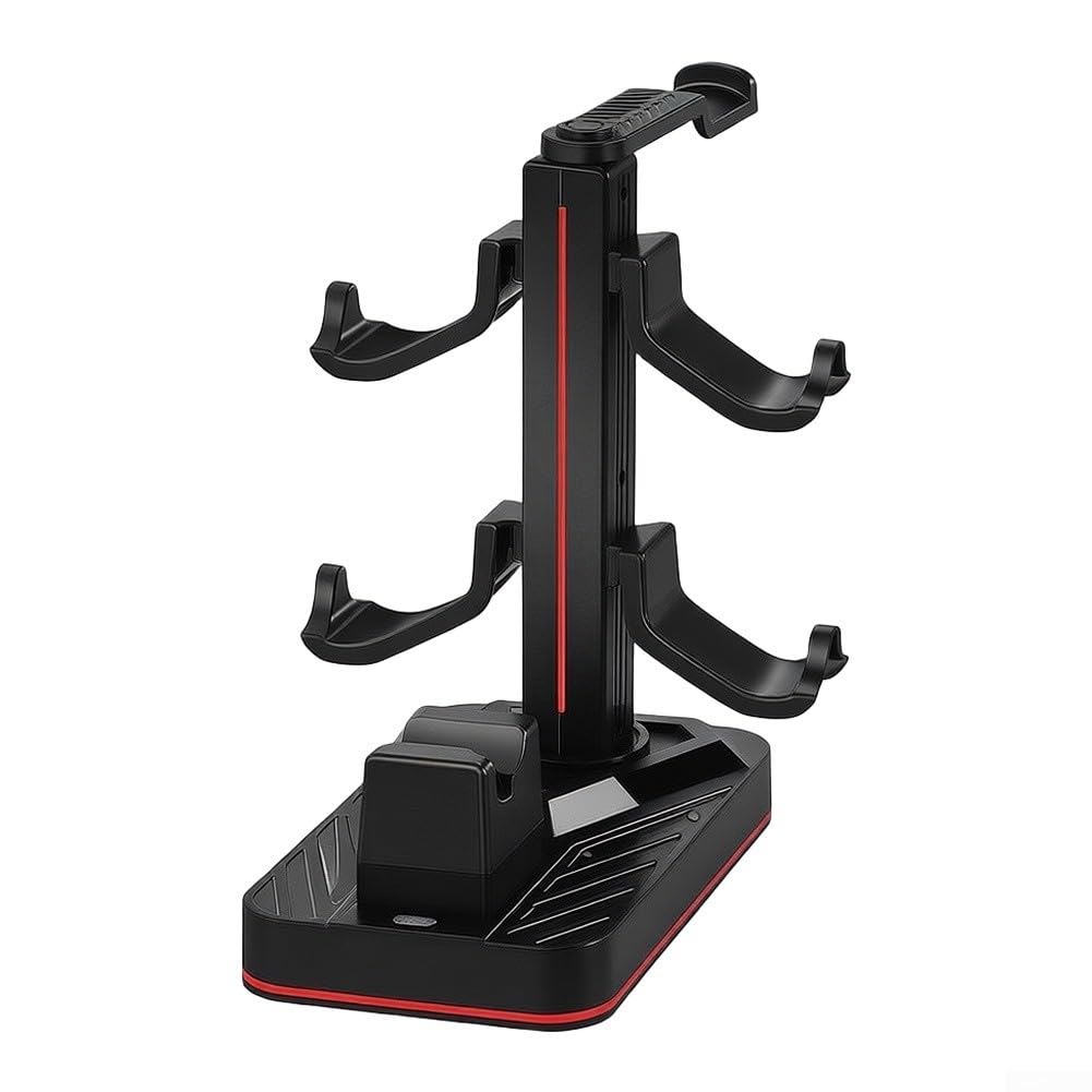 Supporto per cuffie da gioco con stazione di ricarica, supporto per controller staccabile per Switch 2 Pro, 8 modalità LED, 3 porte USB, gancio per auricolari in ABS per accessori PC