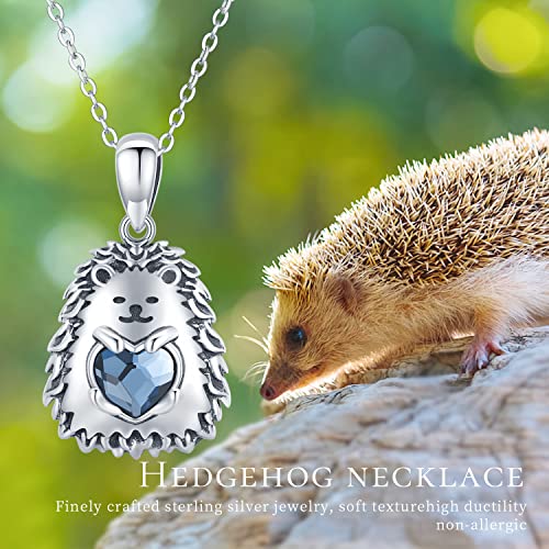 Sterling Silver Hedgehog Necklace, Women's Animal Pendant, 18 Inch Chain, Red Heart Stone, 5g, Unisex, Cartoon3