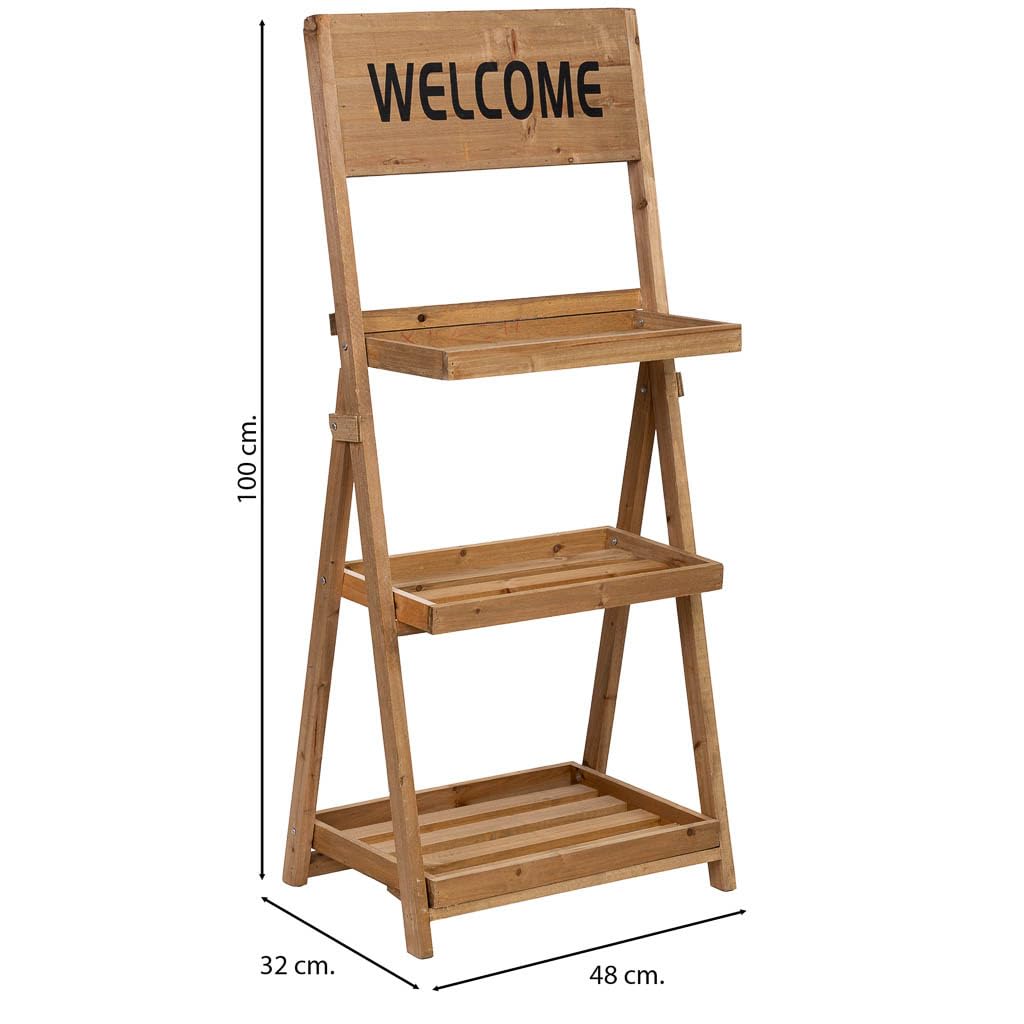 WANDERLUST DECO Expositor-estantería de madera con 3 bandejas marrón 48x32x100h cm