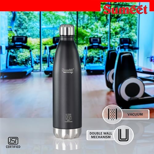 Image of Sumeet Thermo1000 ISI Certified Stainless Steel Hot & Cold Double Walled Leak Proof Vacuum Flask /Water Bottle for Office /School /College /Gym /Picnic /Home /Trekking- 1000ml, Black