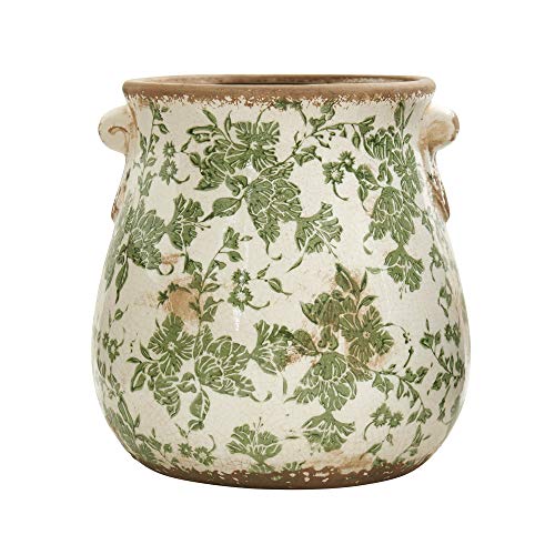 Image of Nearly Natural 10in Ceramic Decorative Vase, Tuscan Style Green Scroll Design for Indoor Home Shelf Table Decor