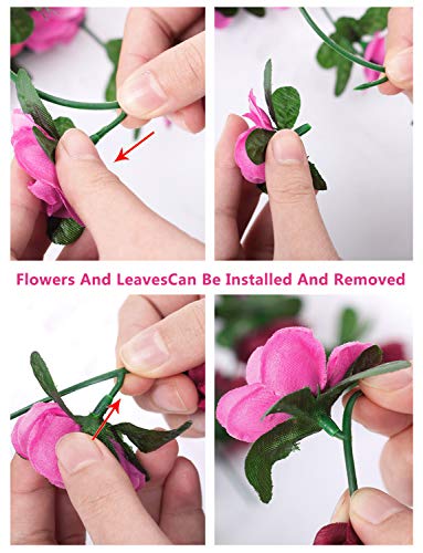 Miracliy 5 Pack 41 FT Fake Rose Vine Flowers Plants Artificial Flower Hanging Rose Ivy Home Hotel Office Wedding Party Garden Craft Art Décor (Fuchsia) - Thumbnail 4