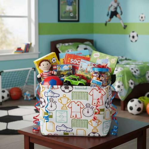 Image of Rectangular Storage Baskets Waterproof Collapsible Toy Bins with Handles Shelf Organizer Box (Green Soccer)