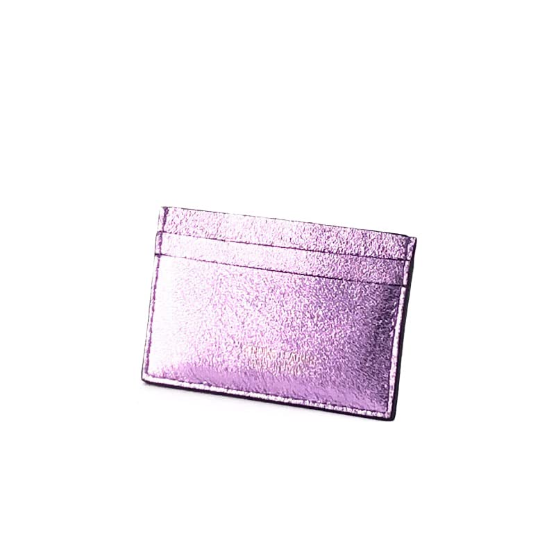 Porte-cartes pour femme violet clair compact en cuir véritable