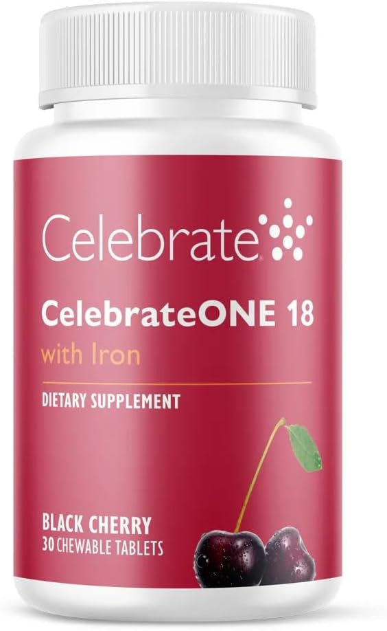 Celebrate Vitamins CelebrateONE 18 Chewables, 18mg Iron - Once Daily Bariatric Multivitamin, Essential Vitamins & Minerals - Gastric Bypass & Sleeve Gastrectomy Supplement - Black Cherry (30 Tablets)