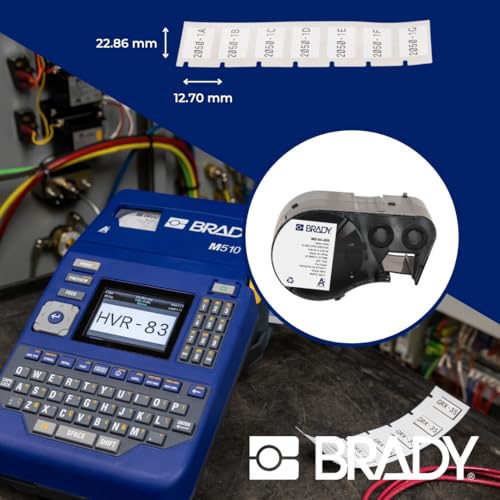 Image of Brady Nylon Cloth Pre-Sized Labels for Label Printer BMP51 /BMP53 /M511-200 Self Adhesive Printer Labels - Waterproof Tape Printer Labels - Black on White (22.86mm x 12.70mm) - M5-84-499