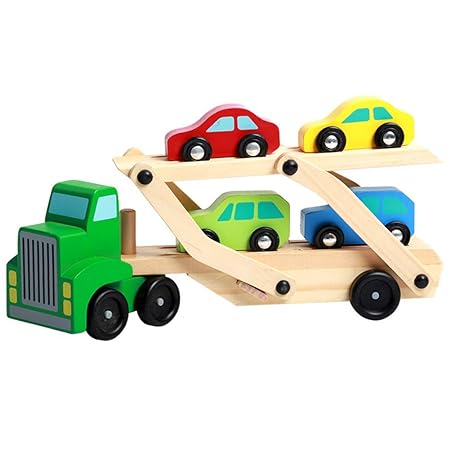 Toyshine Carrier Truck and Cars Wooden Toy Set (Assorted Color, Set of 5)