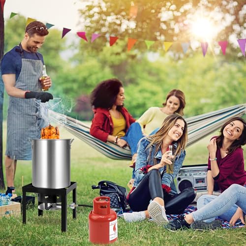 Image of 30QT Turkey Fryer & 10QT Fish Fryer Kit with Baskets and 50,000 BTU Propane Burner Stove, Ideal for Party, Courtyard & Outdoor