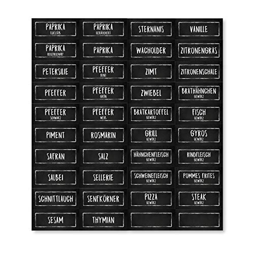 Gewürzetiketten (80 Stück) - Schwarz - Aufkleber Gewürze Etiketten Selbstklebend - Vorratsetiketten - Rechteckig - Wasserfest - Gewürz Sticker - Küchenetiketten - klein 50x20mm