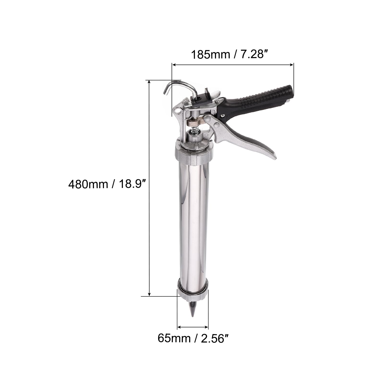uxcell Pistolet à calfeutrer manuel à saucisses, cartouche de mastic en acier inoxydable, applicateur de tube de mastic 600 ml, rapport de poussée 12:1 avec buses cônes, ton argenté