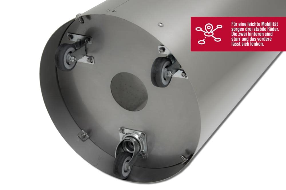 Schickling Gasflaschen Schutzhülle aus Edelstahl - Gasflaschenschrank für Gas-Flaschen bis 11kg mit Rollen, Griff, Deckel & Grillbesteckhaken - Höhe: 70cm Breite: 34cm - Made in Germany