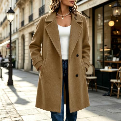 Wool Coat for Women Casual Long Sleeve Lapel Winter Overcoat - image 4