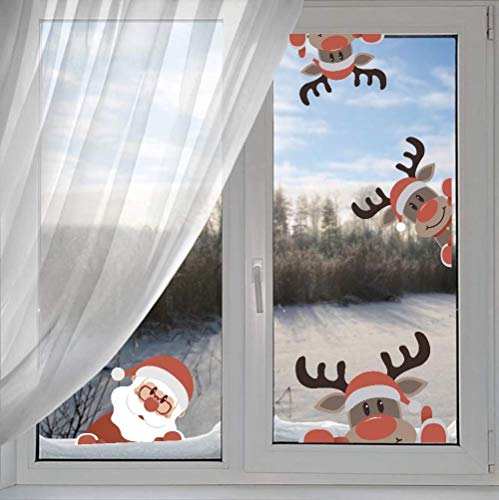 Reindeer Wall Decal with Santa Claus Wall Decal，Christmas Sticker for Kids Room Decor，Window Cling Decal，Christmas Party Decoration (10 pcs)