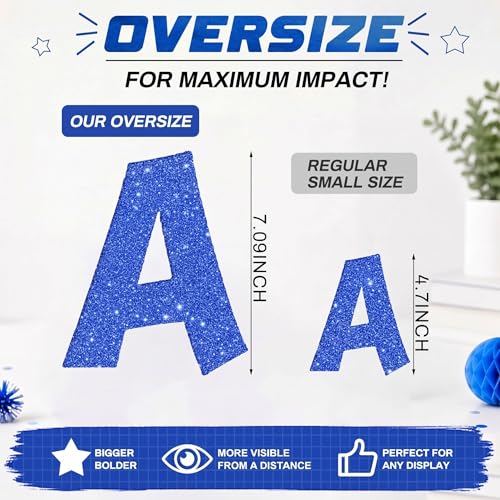 Image of Colarr 216 Pcs 7 Inch Glitter Bulletin Board Letters Large for Classroom Alphabet Punctuation Symbol Cutout Die-Cut Poster Letter with Adhesive Dot School Party Holiday Decor Display(Blue)
