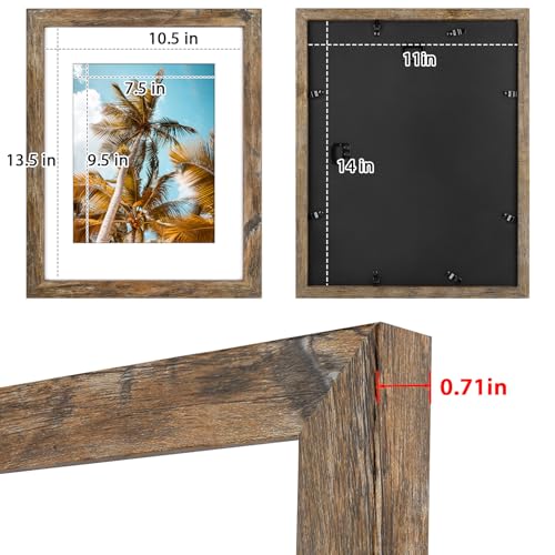 Image of Frametory, 11x14 Picture Frame With Mat for 8x10 Picture - High Definition Glass Wide Molding - Preinstalled Wall Mounting Hardware (Rustic Brown, 2 Pack)